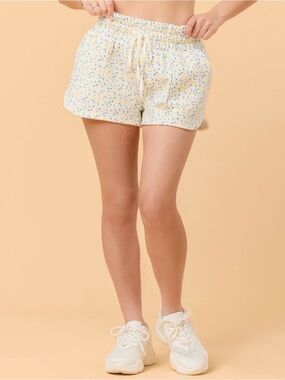 Blogilates Girls’ Marshmallow Dolphin Short - White with Yellow & Blue